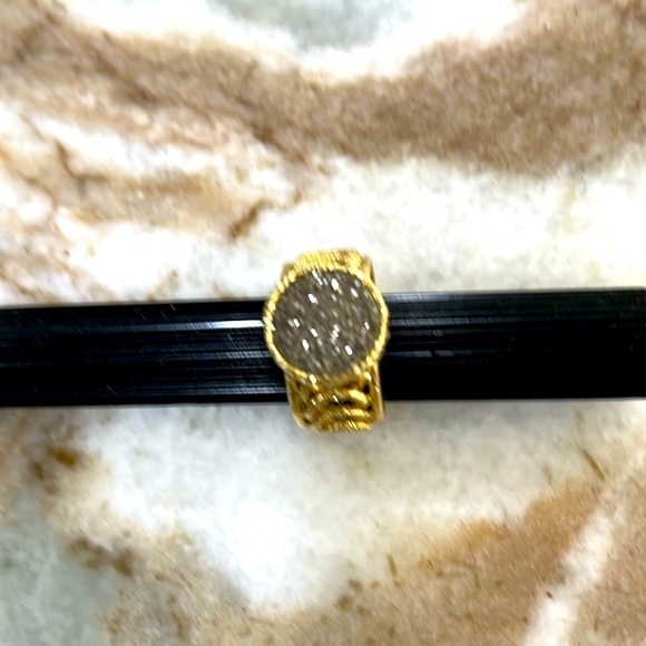 Milor Jewelry - 14K Yellow Gold Silver Grey Drusy wide band ring Milor Gold